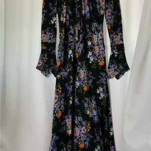 Paco Rabanne Black Maxi Dress with Purple, Orange & Green Floral Print